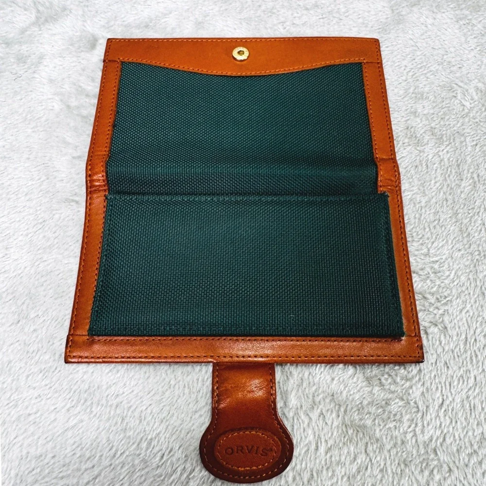 Vintage Orvis Leather Canvas Wallet Organizer Passport Checkbook Holder Green